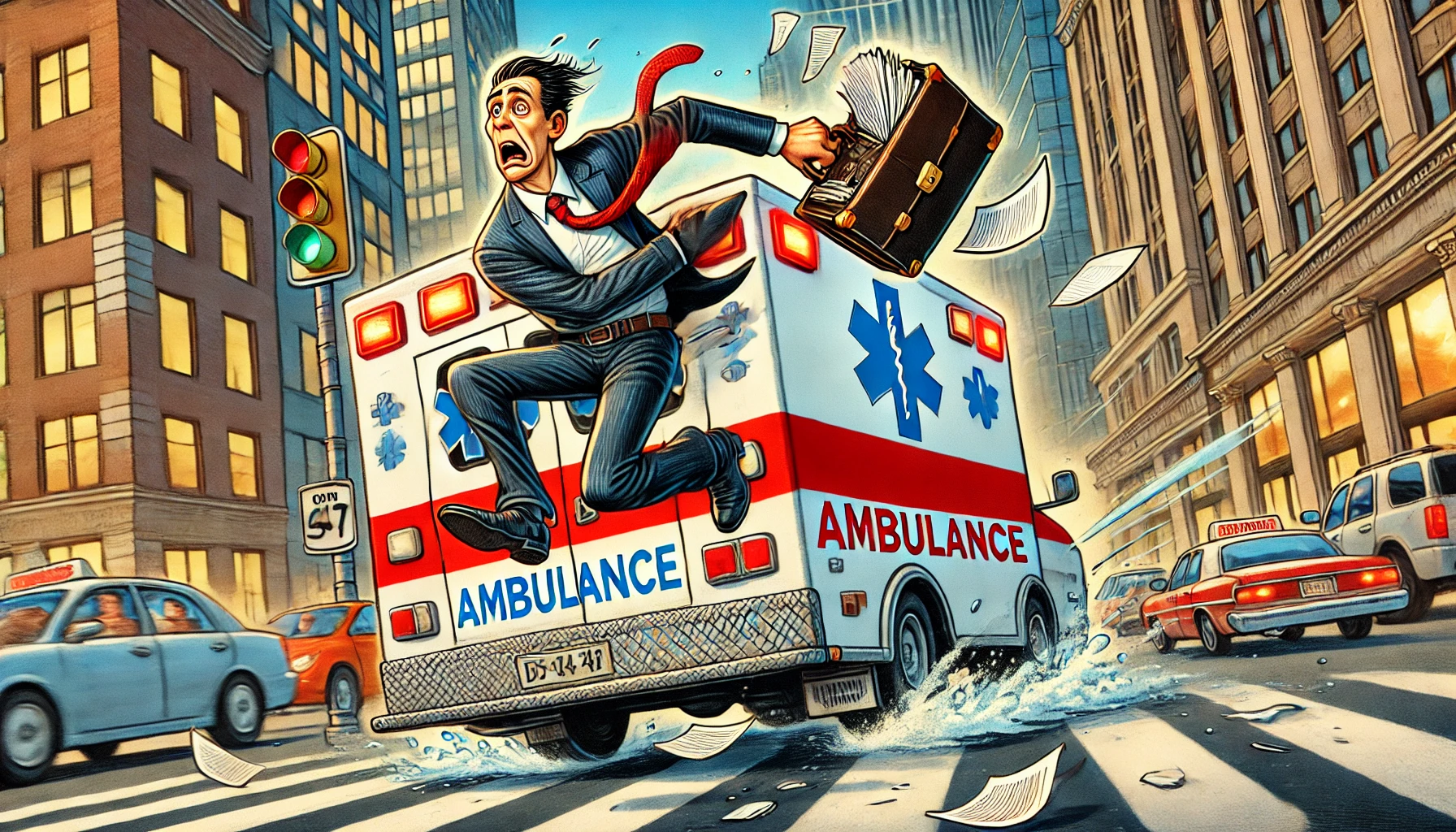 Create an Image of a Lawyer Chasing an Ambulance