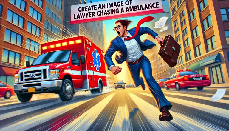 Create an Image of a Lawyer Chasing an Ambulance